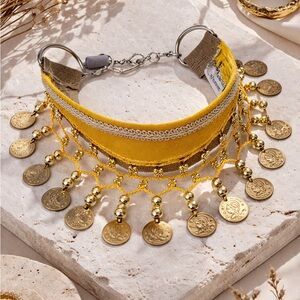 Artisan Tribal Quiver Gold Coin Shimmy Choker Necklace Desert Goddess signed